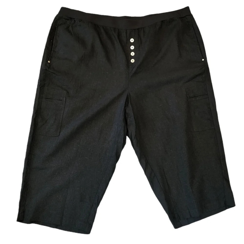 Ellos Linen Blend Stretch Waist Black Crop Cargo Pant Plus Size 28 4X New NWOTS - Picture 8 of 15